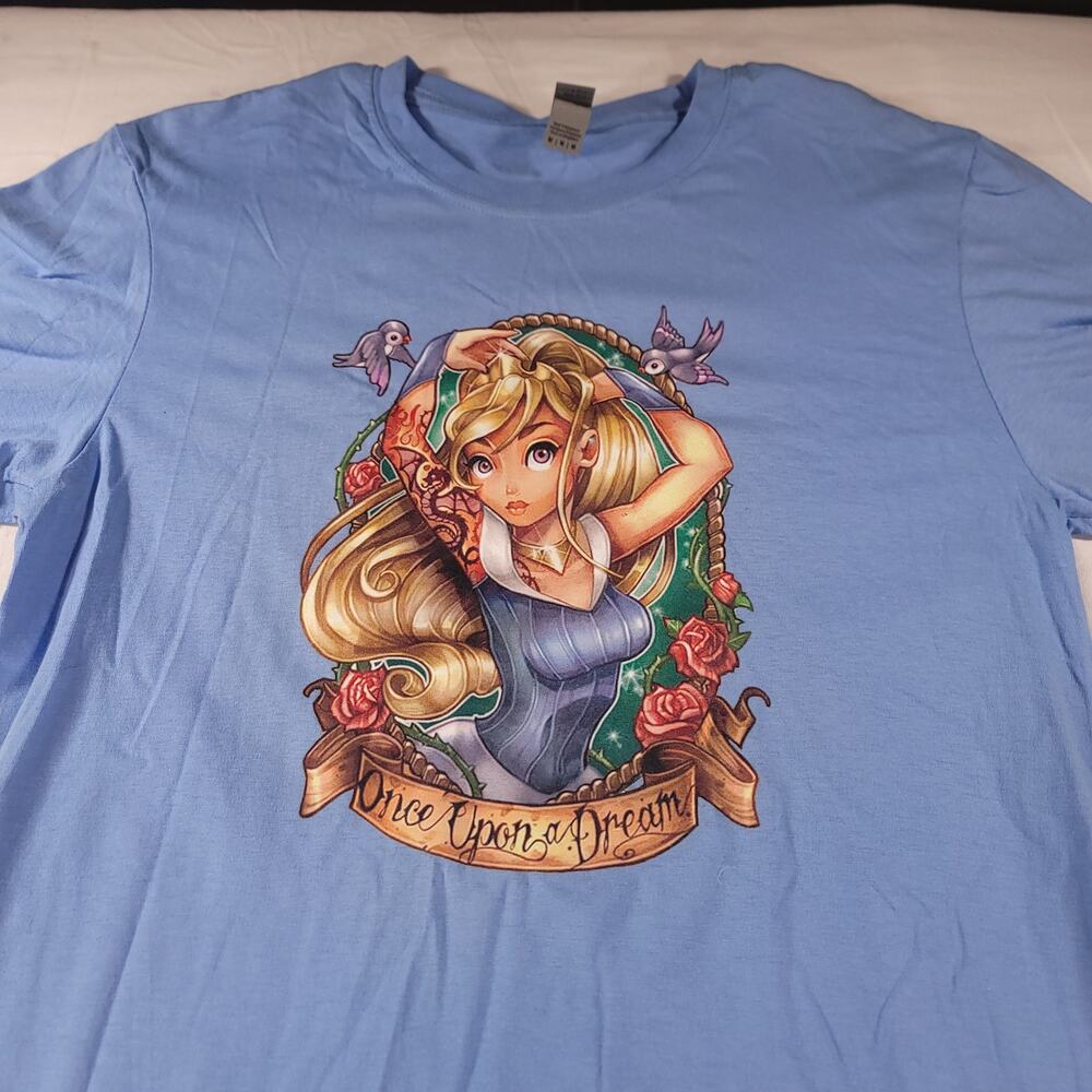 Once Upon A Dream Sleeping Beauty Gildan Short Sleeve T-Shirt Mens Size M Blue